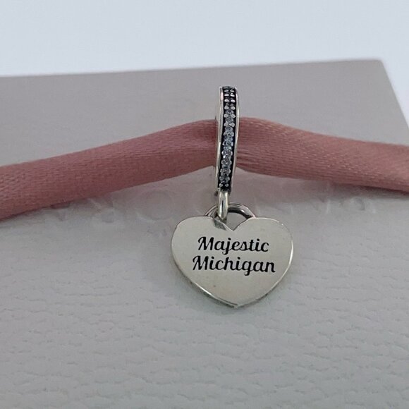 MAJESTIC MICHIGAN SILVER PANDORA HEART DANGLE CHARM - Picture 4 of 4